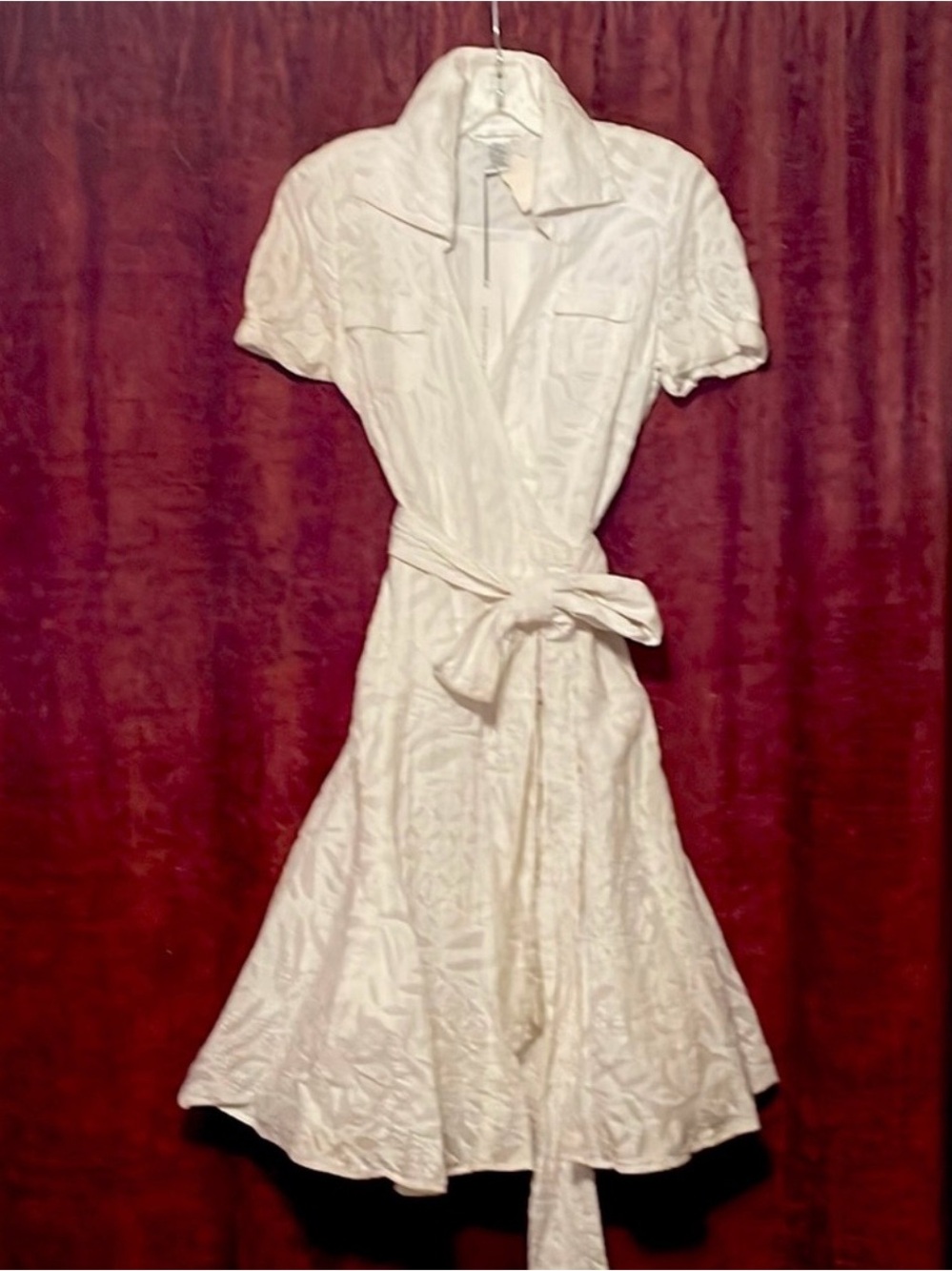Diane Von Furstenberg White Textured Taft Wrap Mini Dress 0269 - Picture 5 of 5